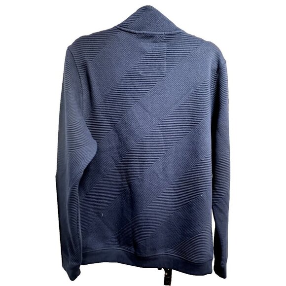 Noize Mens Navy Ribbed Full-Zip Jacket With Stand Collar & Button Pockets Size M - Picture 2 of 10